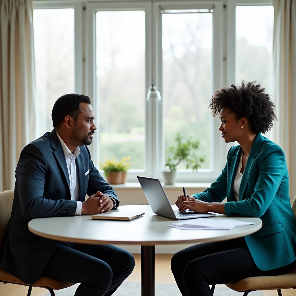 Insurance agent in a warm client relationship meeting